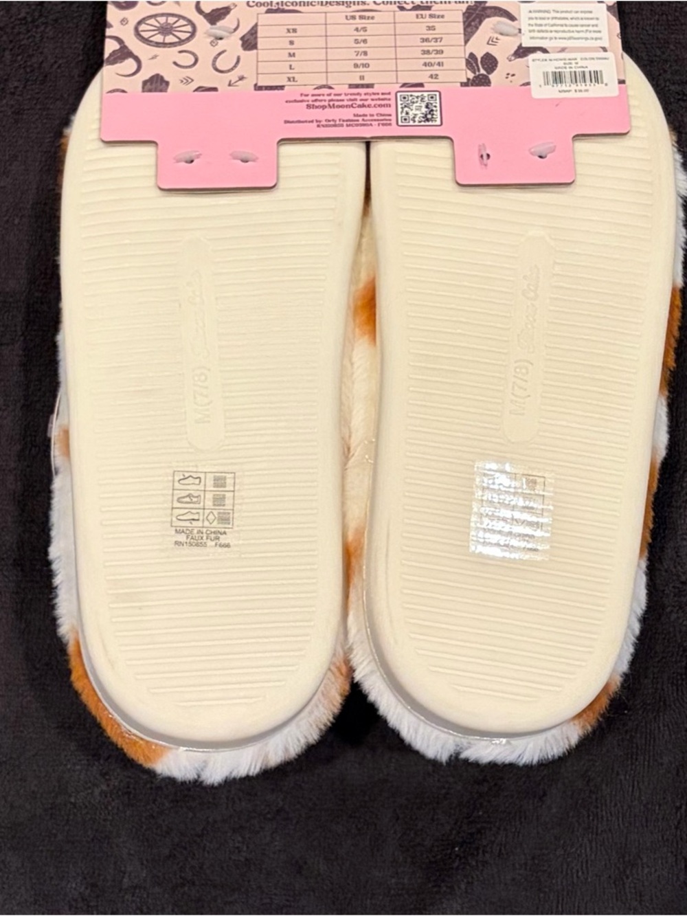 NWT Cute Cowhide Pattern White & Brown Fuzzy Slide Slippers Size M 7 / 8 - Picture 6 of 7